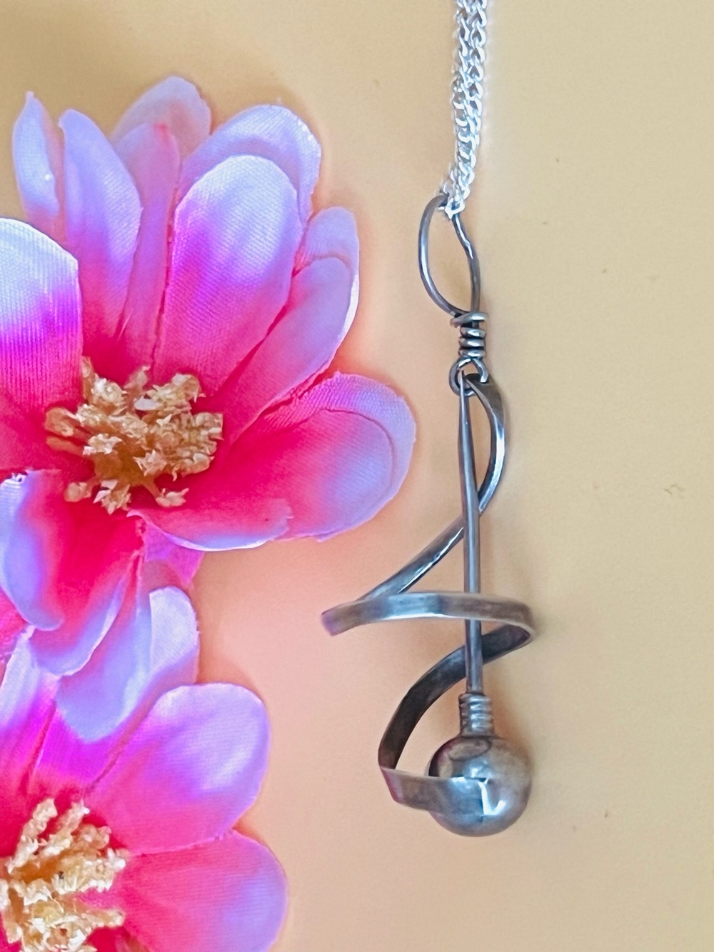 Sterling Silver Spiral Orb Pendant Necklace - Silver